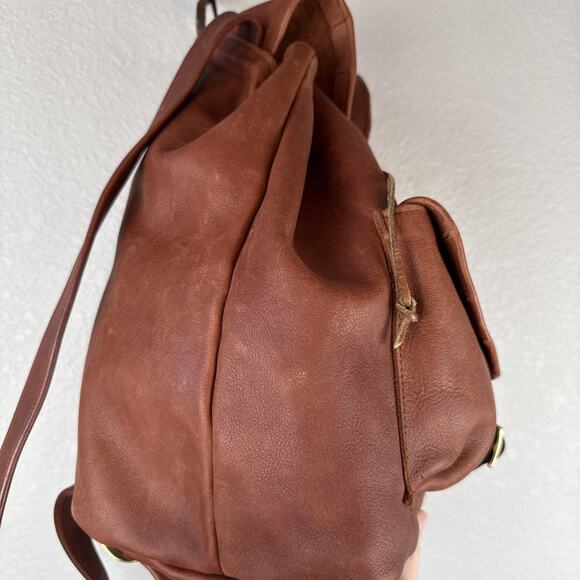 Vintage Handmade Brown Soft Leather Flap Backpack Rucksack Country Boho Hippie
